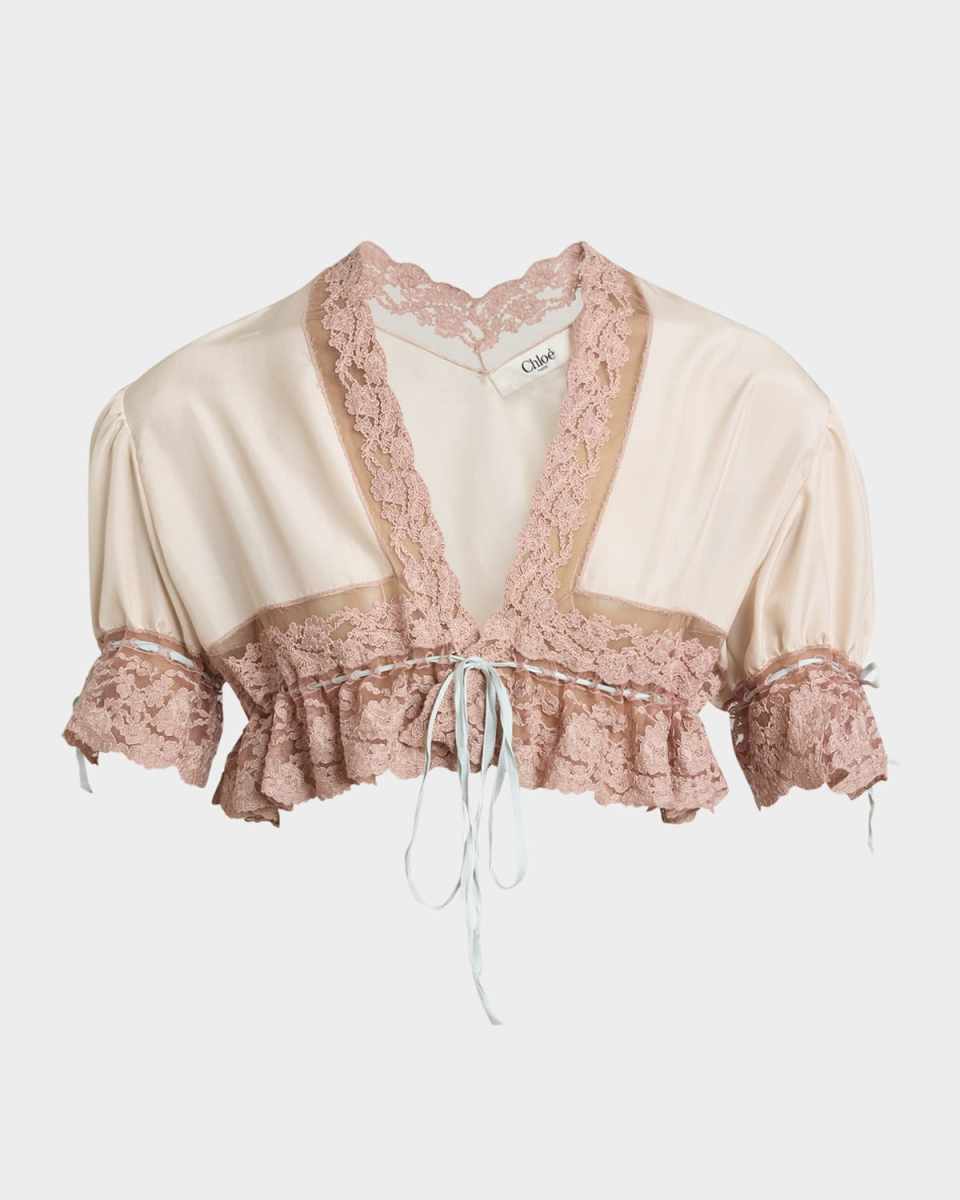 Lace Trim Drawstring Cropped Top